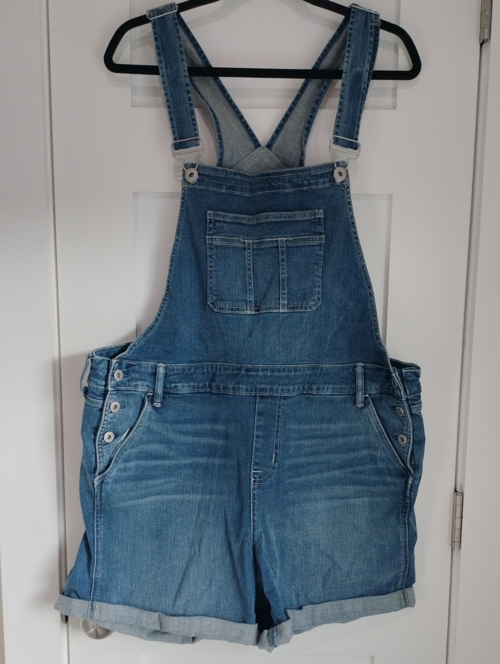 torrid Blue Denim Short Overalls with Bib Pocket
